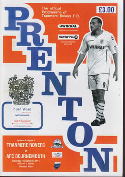 Tranmere Rovers v AFC Bournemouth Match Programme 2011-10-01